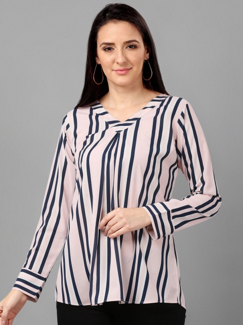 

Amrutam Fab Women Peach-Coloured Striped Crepe Top