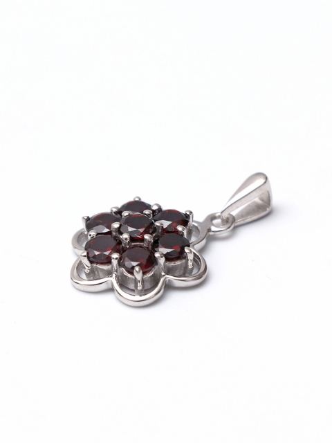 

HIFLYER JEWELS Rhodium-Plated Red Garnet Stone Studded Pendant With Chain