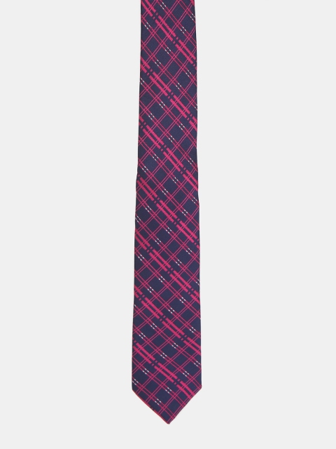 

AD By Arvind Men Navy Blue & Pink Woven Design Skinny Tie