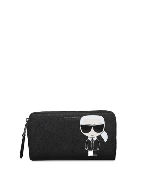 

Karl Lagerfeld Women Black & White Printed Zip Around Wallet