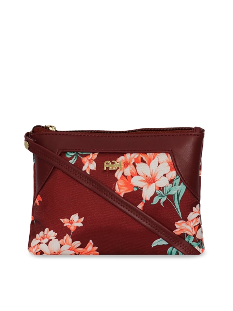 

LELYS Maroon Floral Printed PU Structured Sling Bag