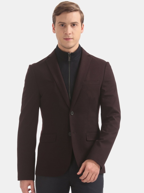 

AD By Arvind Men Burgundy Solid Slim Fit Single Breasted Formal Blazer