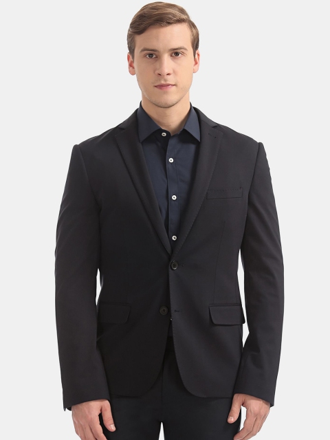 

AD By Arvind Men Blue Solid Single-Breasted Tailored-Fit Blazers