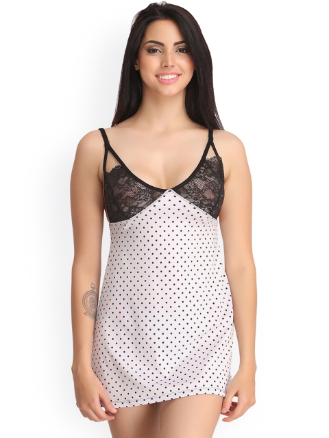 

Clovia White & Black Polka Dot Print Baby-Doll NS0751P18