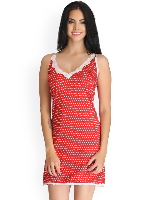 

Clovia Red & White Polka Dot Print Baby-Doll NS0771P04