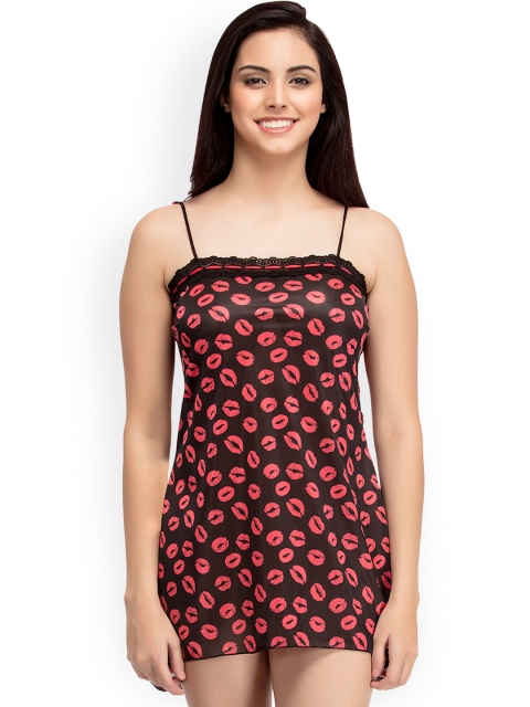 

Clovia Black & Red Printed Baby-Doll with Thongs NS0785P13