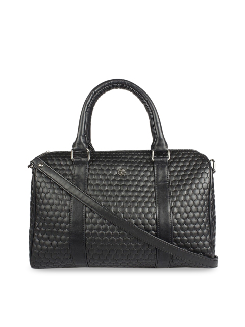 

OsaiZ Black Geometric Textured Structured Handheld Bag with Quilted