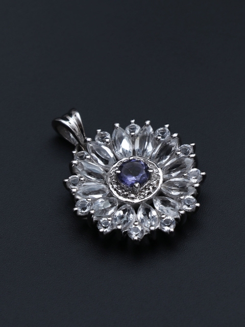 

HIFLYER JEWELS Rhodium-Plated Blue & White Topaz Gemstone-Studded Pendant