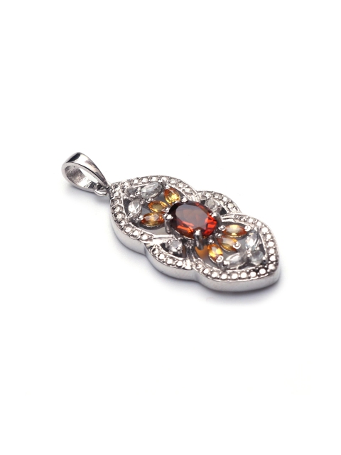 

HIFLYER JEWELS Rhodium-Plated Orange Garnet-Studded Pendant, Silver