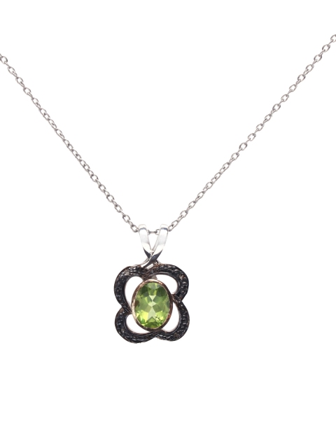 

HIFLYER JEWELS Rhodium-Plated Silver-Toned & Green Stone-Studded Pendant