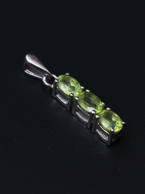 

HIFLYER JEWELS Rhodium-Plated Silver-Toned & Green Stone-Studded Pendant