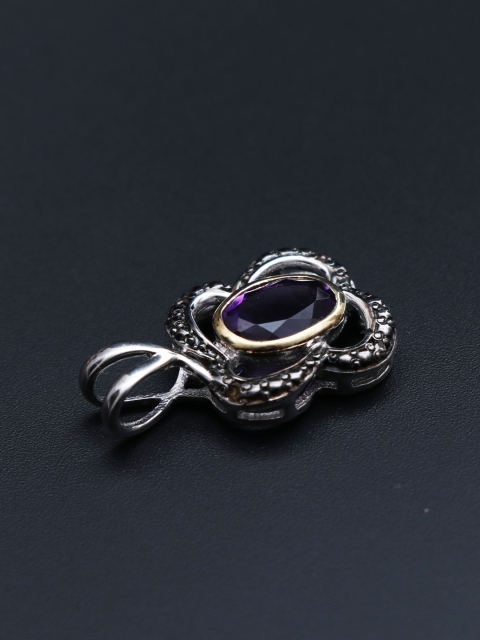 

HIFLYER JEWELS 925 Sterling Silver Rhodium-Plated Purple Amethyst Studded Pendant