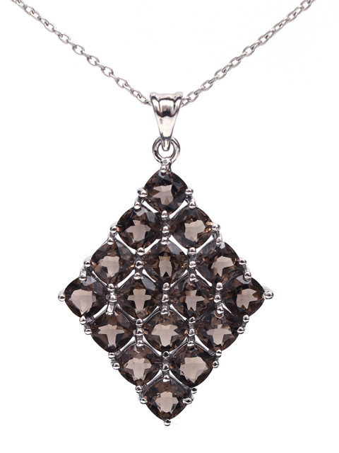 

HIFLYER JEWELS Rhodium-Plated Brown Quartz-Studded Pendant, Silver