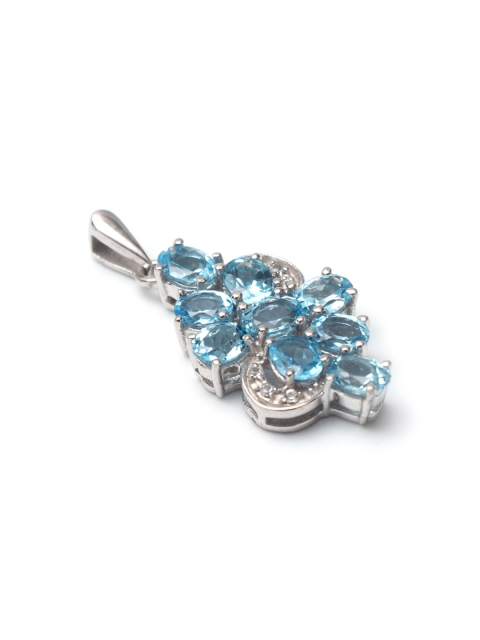 

HIFLYER JEWELS Sterling Silver Rhodium-Plated White And Blue Topaz Gemstone Studded Pendant