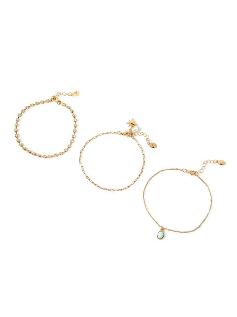 

Accessorize Women Set of 3 Gold Stone & Cupchain Anklet Pack