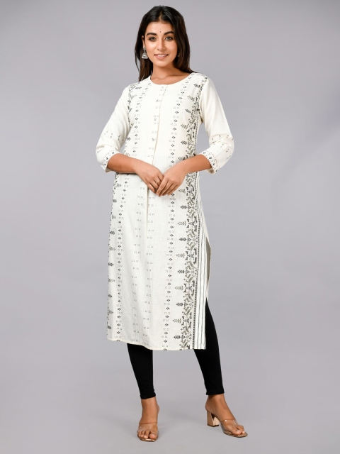 

FASHION DWAR Cream-Coloured Floral Printed Pure Cotton Kurti