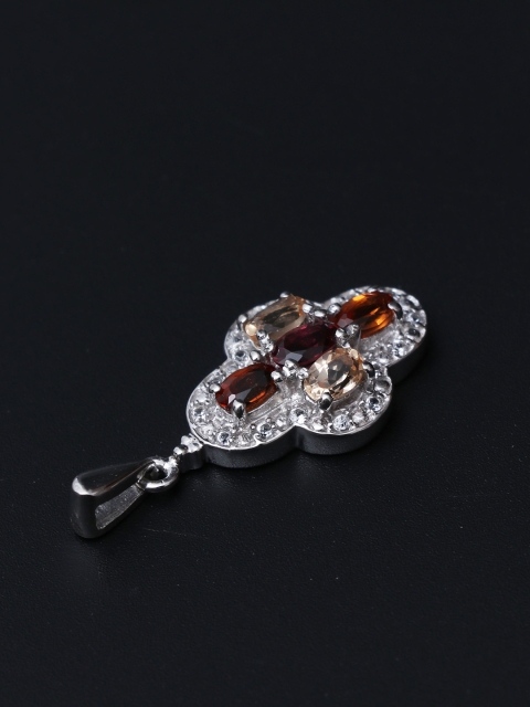 

HIFLYER JEWELS 925 Rhodium-Plated & Red Topaz Stone Studded Pendant With Chain