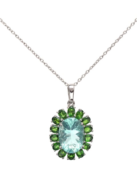 

HIFLYER JEWELS Rhodium-Plated Green Diopside Gemstone-Studded Pendant