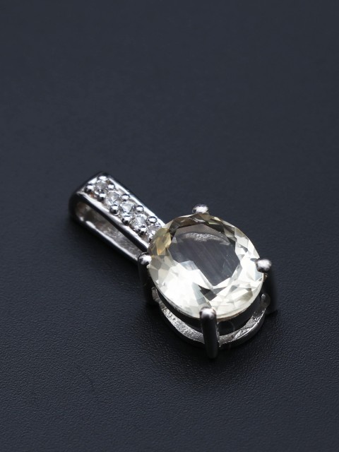 

HIFLYER JEWELS Rhodium-Plated Yellow Serenite Gemstone-Studded Pendant