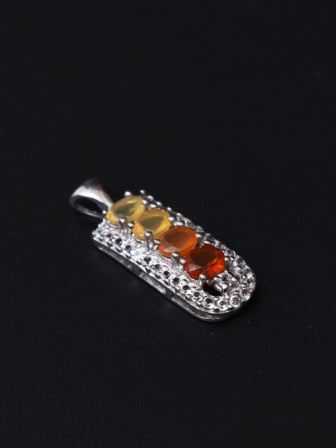 

HIFLYER JEWELS Rhodium-Plated Red & Yellow Topaz Gemstone-Studded Pendant