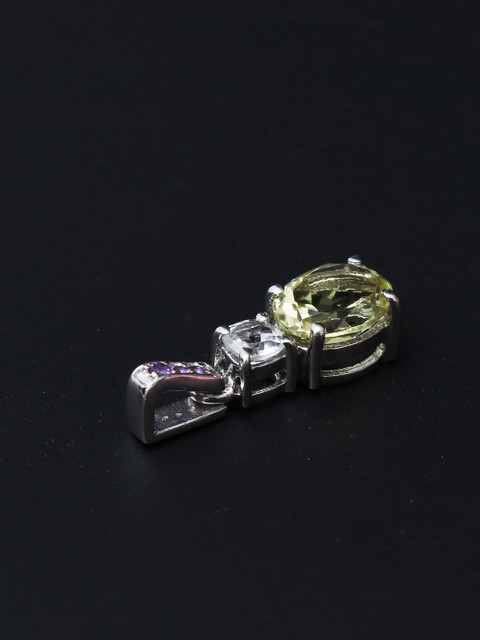 

HIFLYER JEWELS 925 Sterling Silver Rhodium-Plated Purple & Green Amethyst Studded Pendant