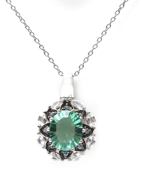 

HIFLYER JEWELS Rhodium-Plated Green & White Topaz Gemstone-Studded Pendant