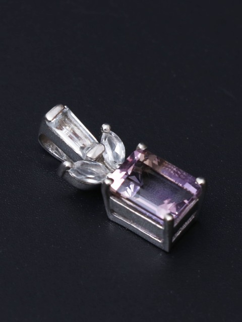 

HIFLYER JEWELS Rhodium-Plated Purple Amethyst-Studded Pendant, Silver