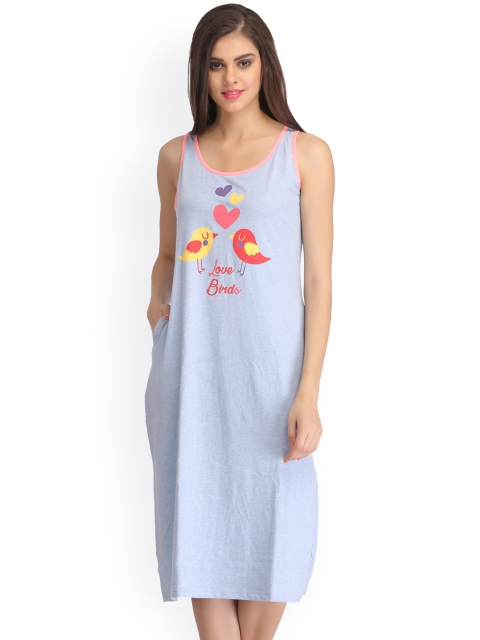 

Clovia Blue Printed Nightdress NS0746P03