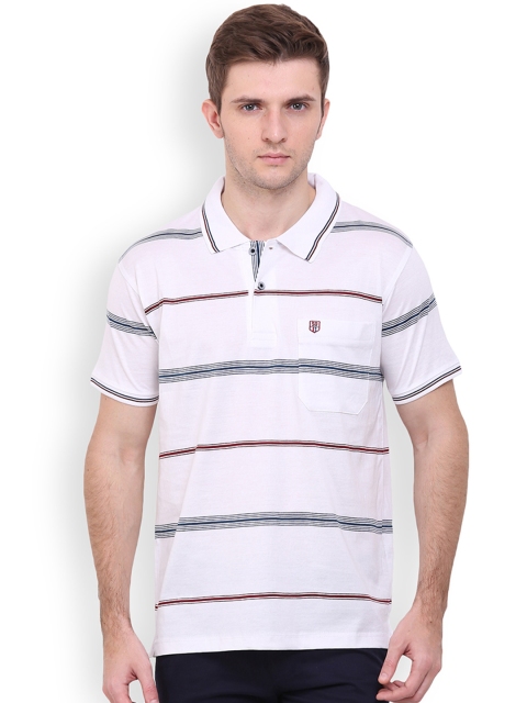 

Duke Men White & Navy Striped Polo T-shirt