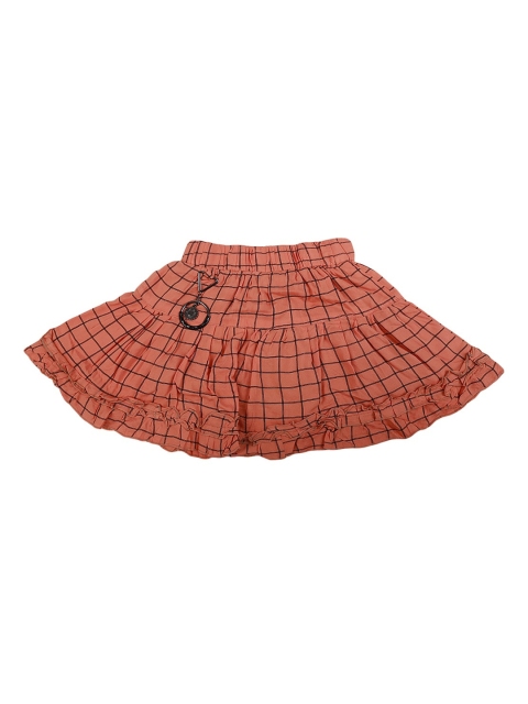 

V-Mart Girls Peach Checked Ruffed Flared Skirt