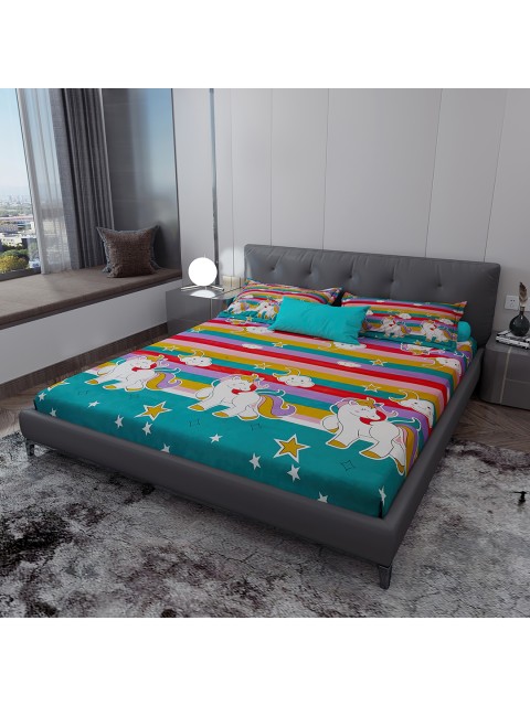 

LABHAM Blue & White Graphic 140 TC King Bedsheet with 2 Pillow Covers