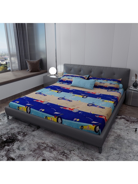 

LABHAM Blue 140 TC Super King Abstracted Printed Bedsheets With 2 Pillow Cover
