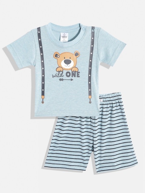 

TINYO Infant Boys Green & Beige Graphic Print Cotton Clothing Set