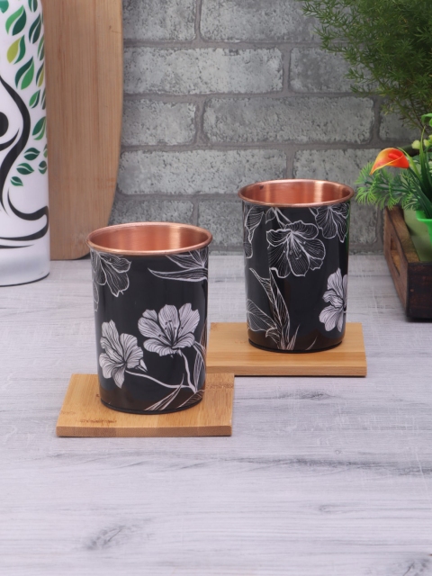 

CDI Set Of 2 Floral Printed Copper Water Glass, Black