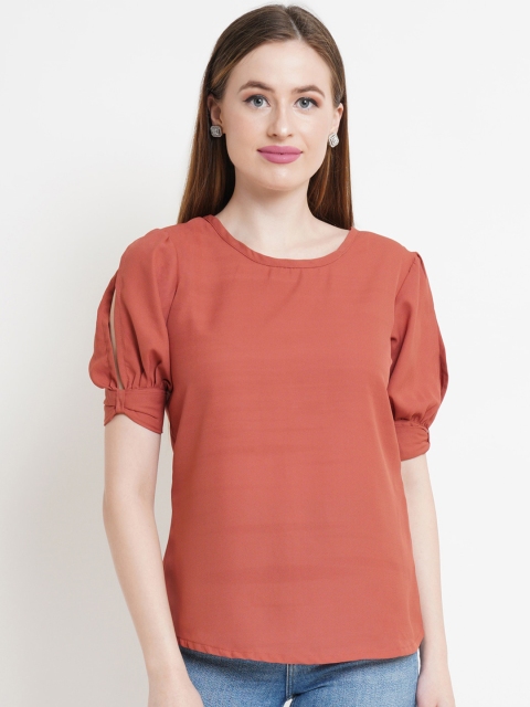 

Purple State Women Rust Brown Solid Styled Back Top