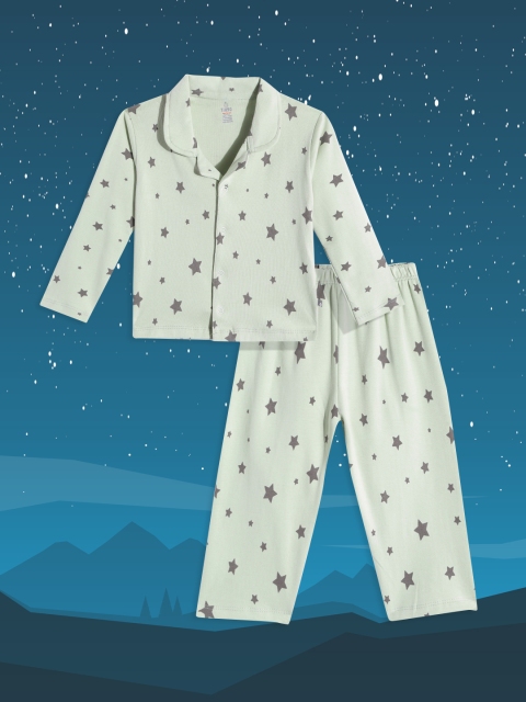 

TINYO Infant Girls Sage Green & Black Printed Cotton Pyjama Set