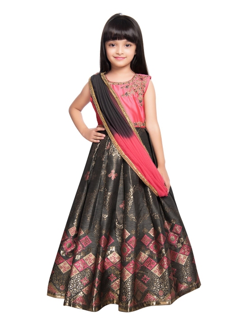 

BETTY Girls Pink & Green Printed Ethnic Maxi Dress