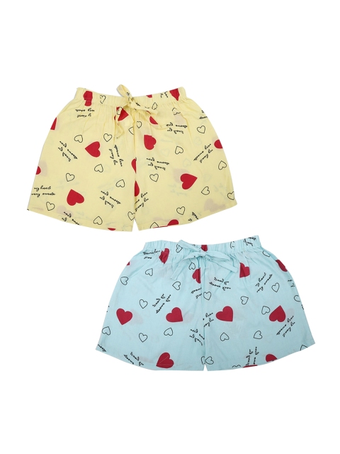 

V-Mart Girls Pack Of 2 Printed Shorts, Yellow