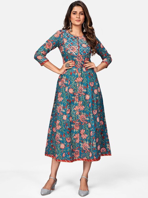 

KALINI Women Blue Floral Printed Flared Sleeves Anarkali Kurta