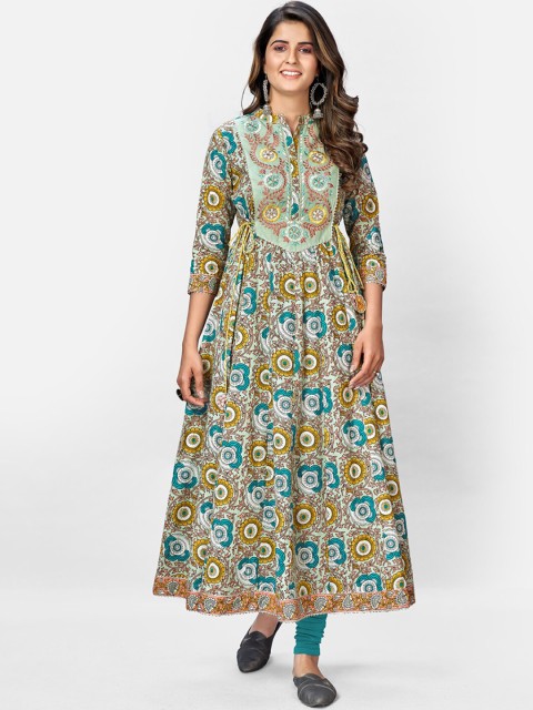 

KALINI Women Multicoloured Ethnic Motifs Printed Thread Work Anarkali Kurta, Multi