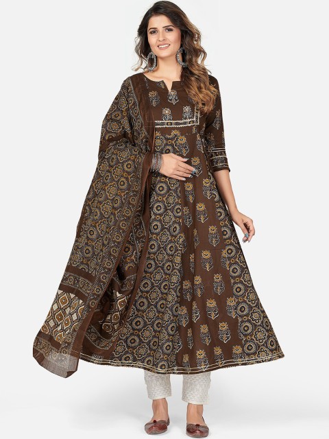 

KALINI Women Brown Ethnic Motifs Printed Anarkali Kurta Set