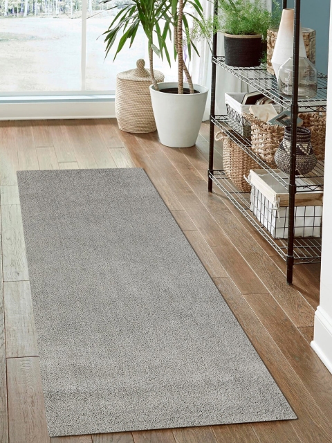 

OBSESSIONS Light Grey Polyester Solid Floor Runner