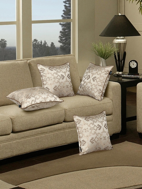 

S9home by Seasons Set of 4 Beige & Gold-Toned Ethnic Motifs Square Cushion Covers