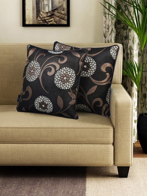 

S9home by Seasons Set of 2 Black & White Floral Square Cushion Covers