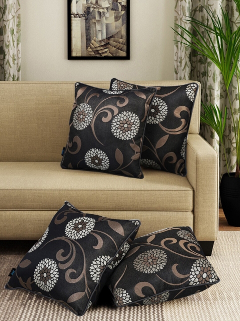 

S9home by Seasons Black & White Set of 4 Floral Square Cushion Covers