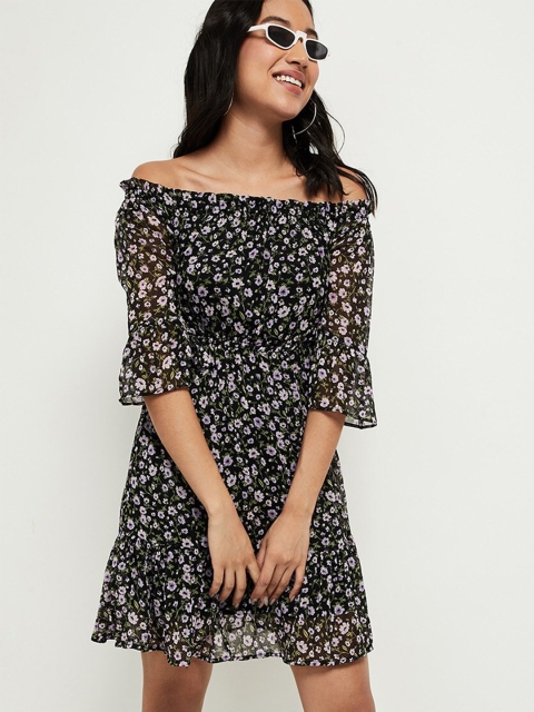 

max Black Floral Off-Shoulder Dress