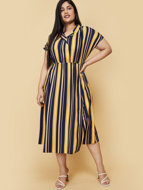 

max Blue Striped Shirt Midi Dress