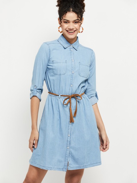

max Blue Denim Pure Cotton Shirt Dress