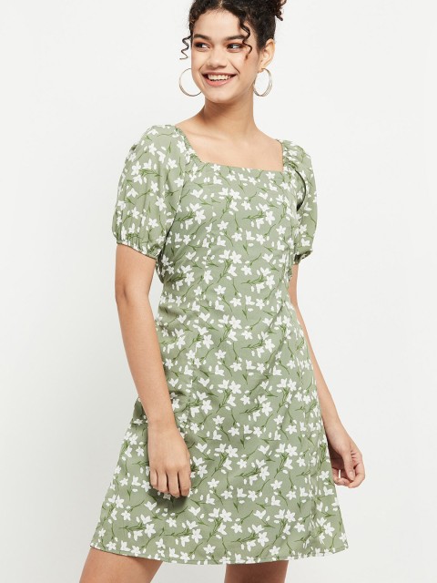 

max Women Green Floral Printed A-Line Dress