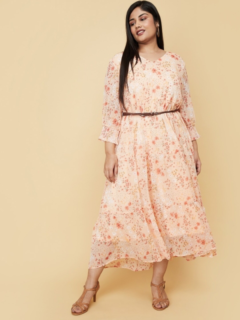 

max Women Plus Size Peach-Coloured Floral Maxi Midi Dress